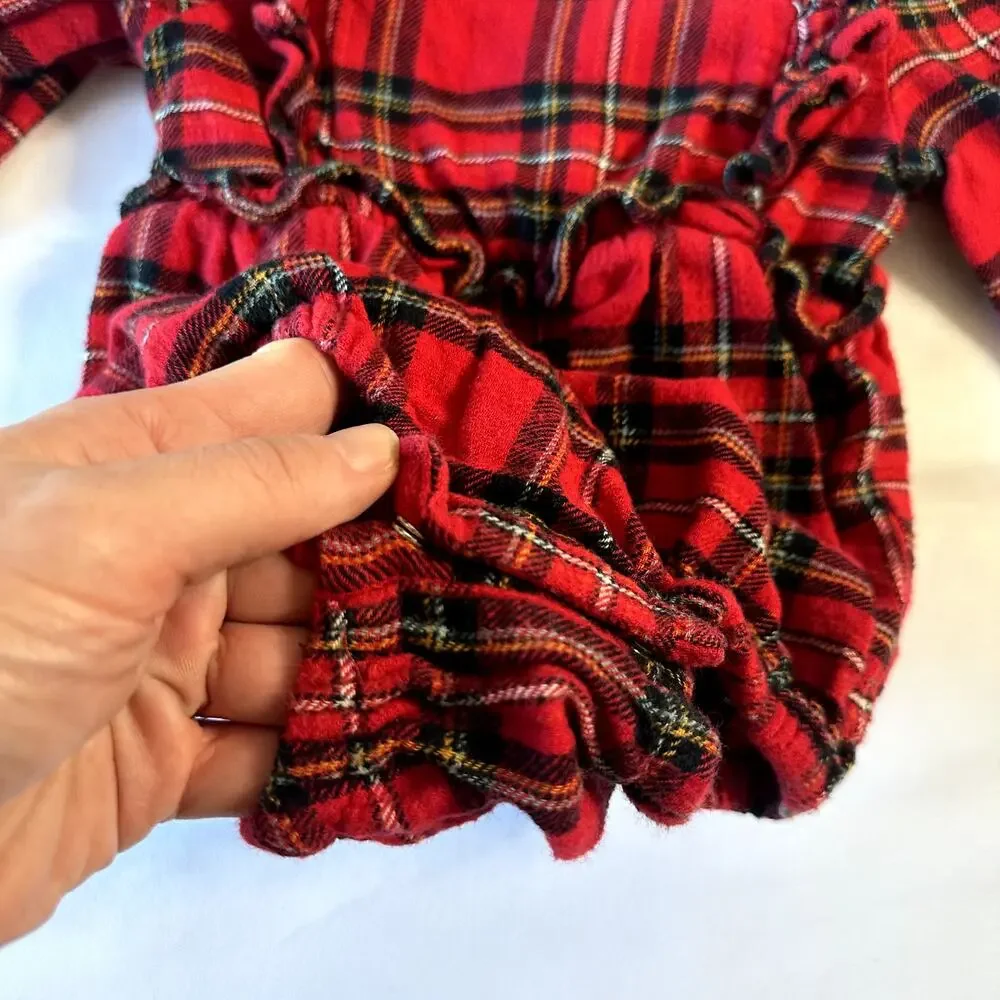Old Navy Long-Sleeve Ruffle-Trim Plaid One-Piece Romper Sz 6-12 mo